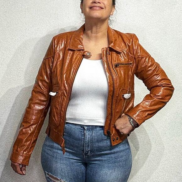 Free People Brown Josie Vegan Leather Moto Jacket Sz M NWT - Picture 1 of 14